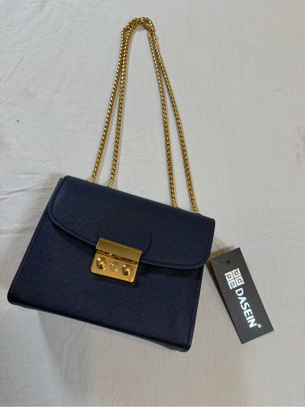 Dasein Navy Crossbody Bag with Gold Chain Strap